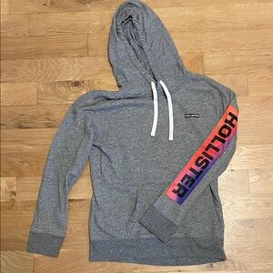 Hollister Gray Hoodie with Colorful Sleeve Logo